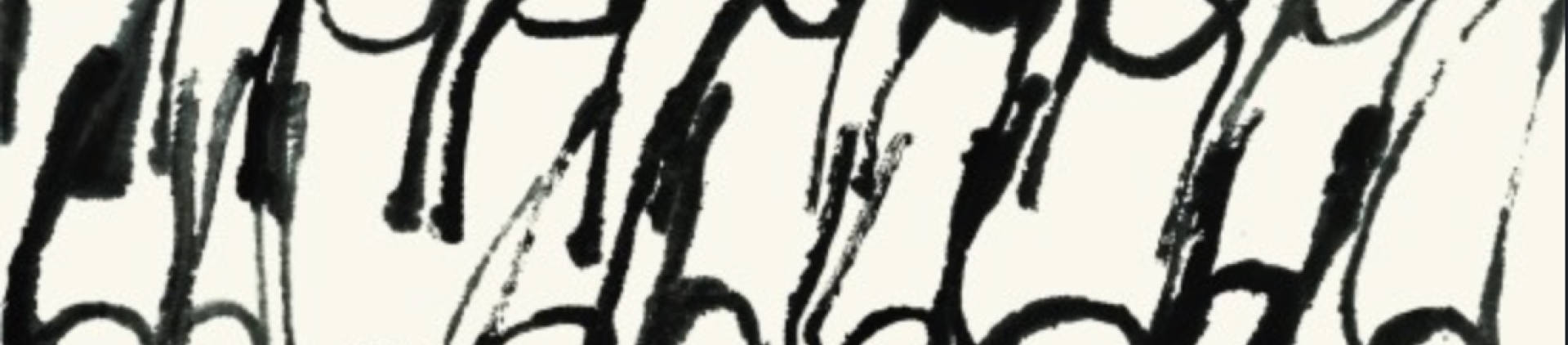 Abstract black ink scrawls painted on an egg white background