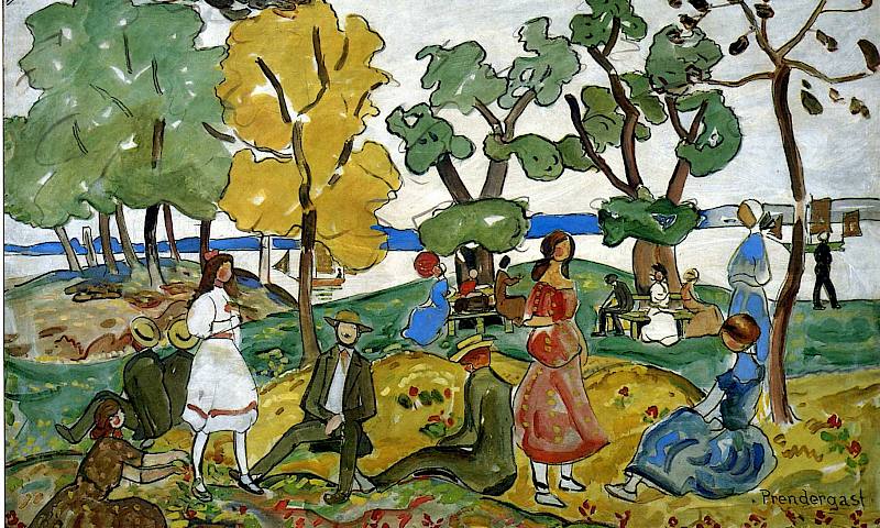 Painting of a picnic - vibrant colours.